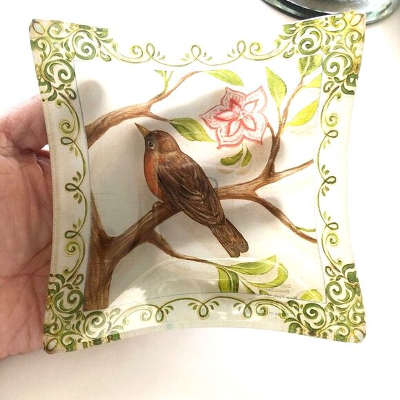 Prima Design Square Glass Multi-purpose Dishes Set Of 2 Floral & Bird Design - Picture 4 of 8